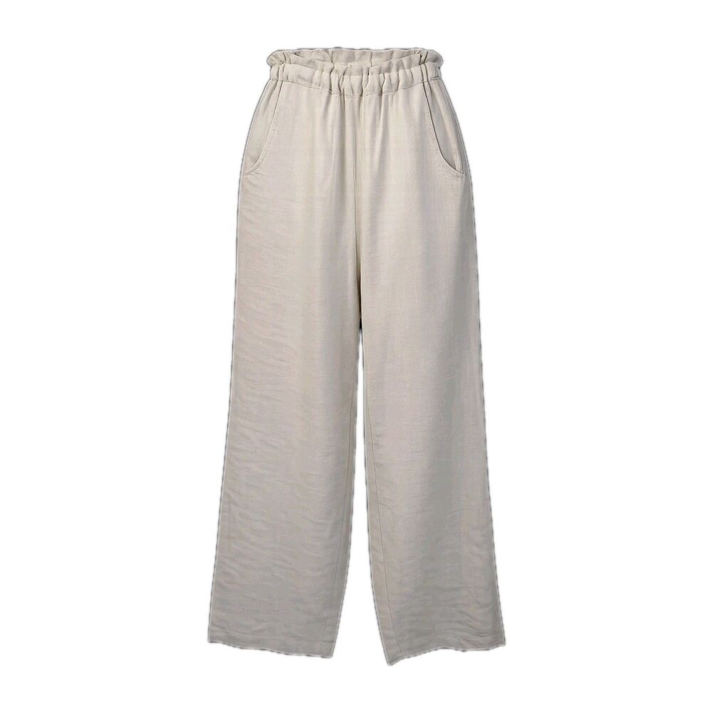 Wide Leg Linen Pants Ecru Elastic Waist Women's Size S Breathable Lightweight